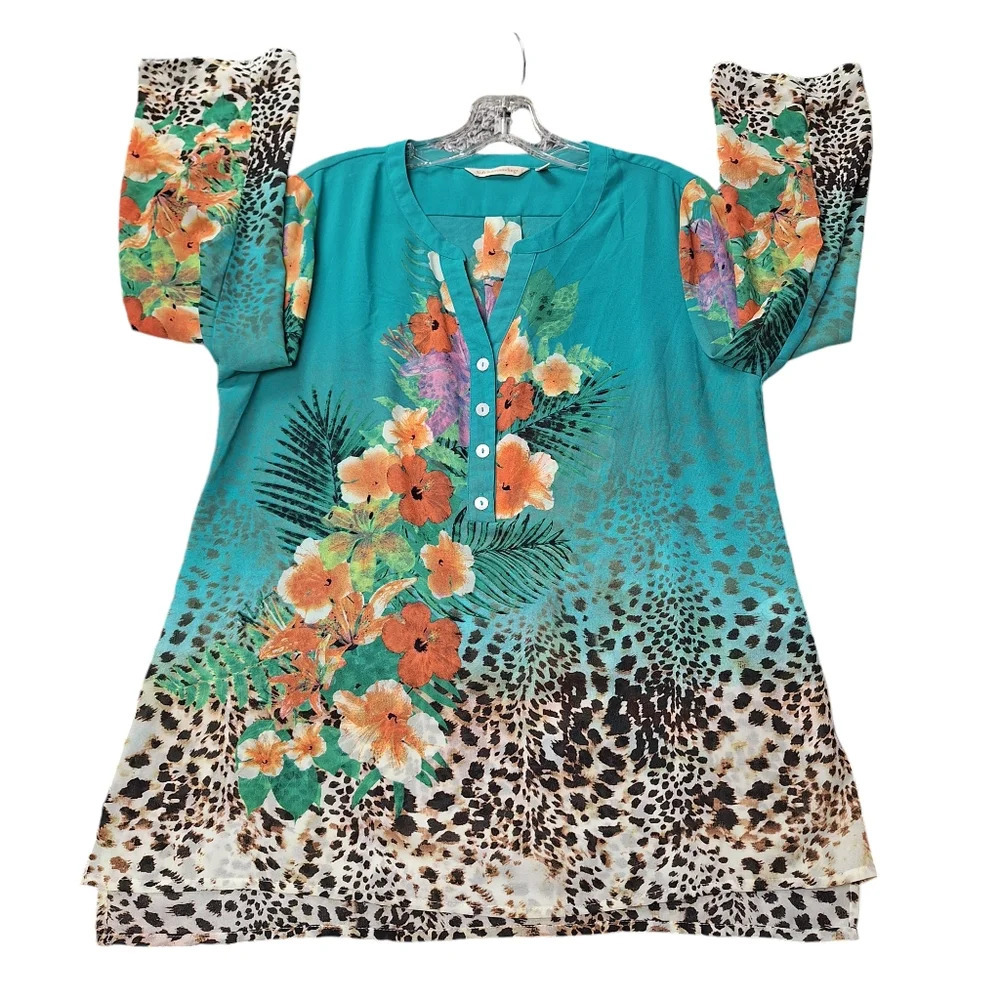 Soft Surroundings Lightweight Sheer Floral Animal Print Tunic Top Petite - Picture 4 of 14
